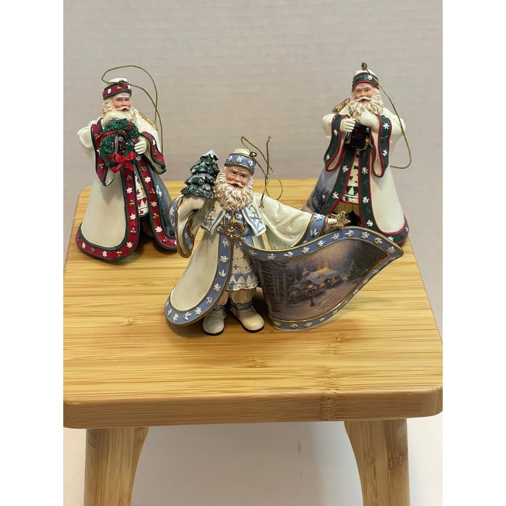 Thomas Kinkade Santas #1 (3) SET OLD WORLD VICTORIAN ORNAMENTS Ashton Drake 2004